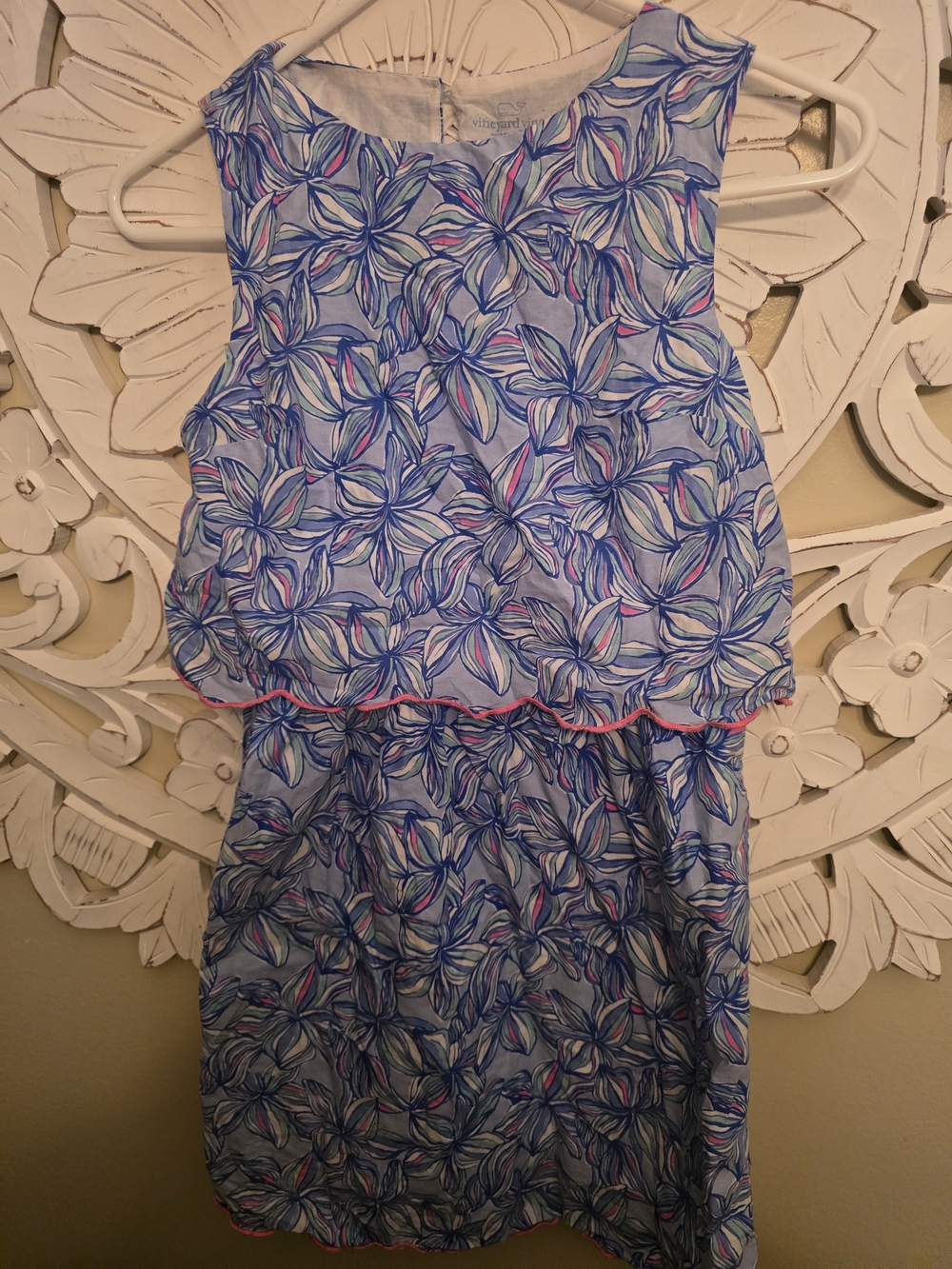 Vineyard Vines Blue Floral Layered Sundress with Pink Trim
